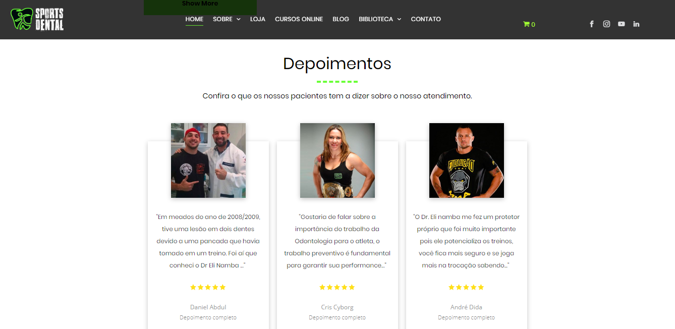 depoimentos sports dental