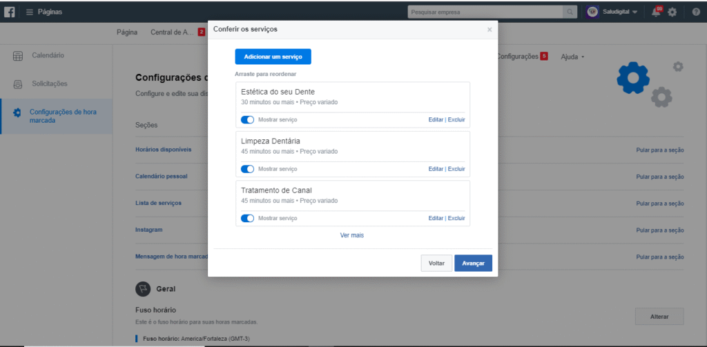 serviços para agendamento de consulta no facebook
